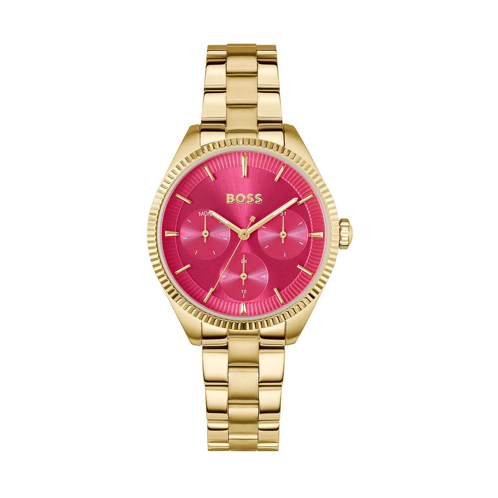BOSS Sage Sport 34mm Pink Dial Gold Stainless Steel Bracelet Watch