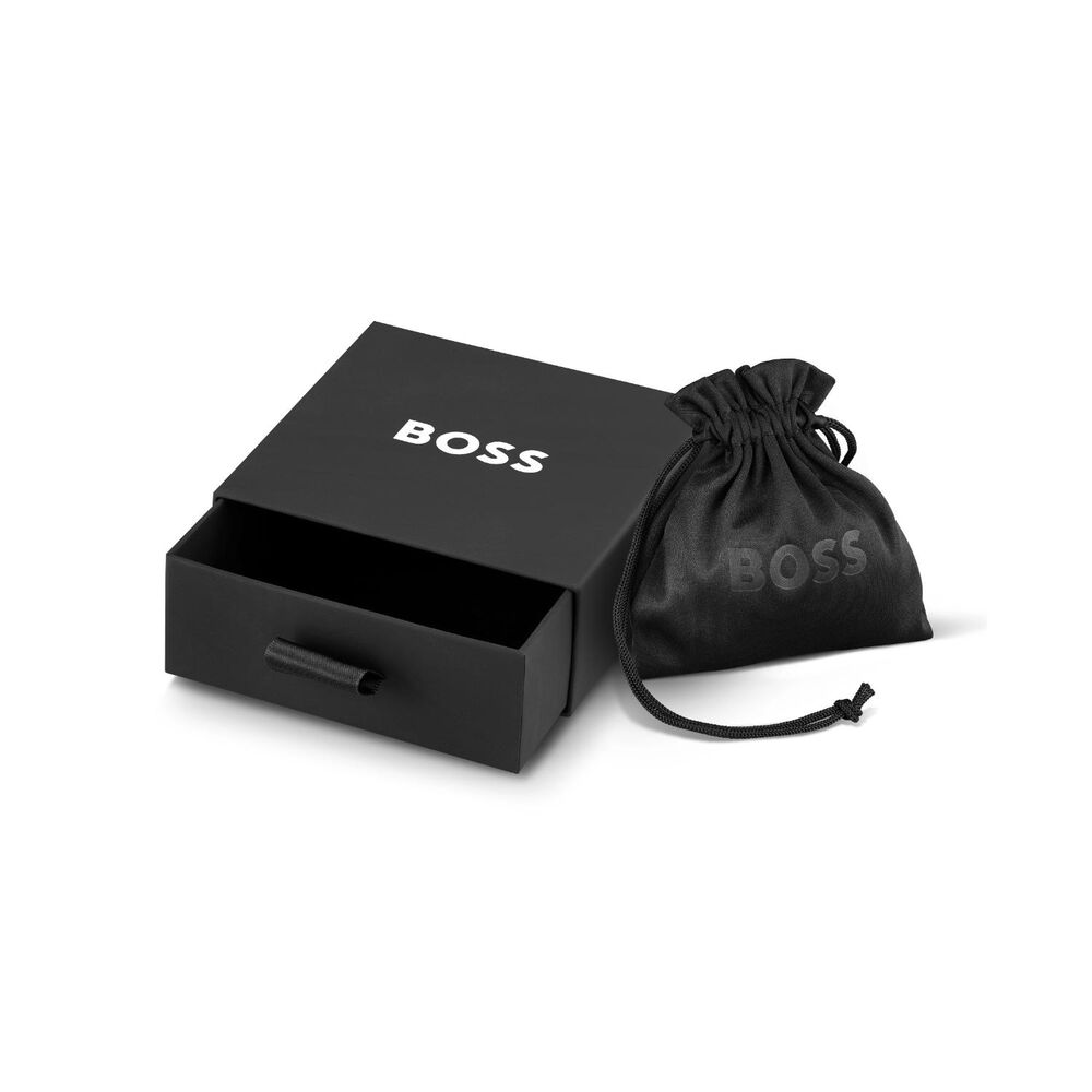 BOSS Gents Lander Black Leather Bracelet image number 2