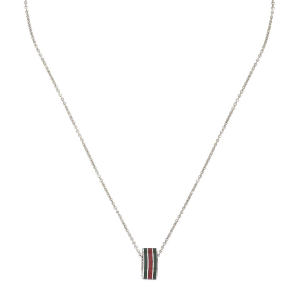 Gucci Web Sterling Silver Red & Green Enamel Pendant Necklace