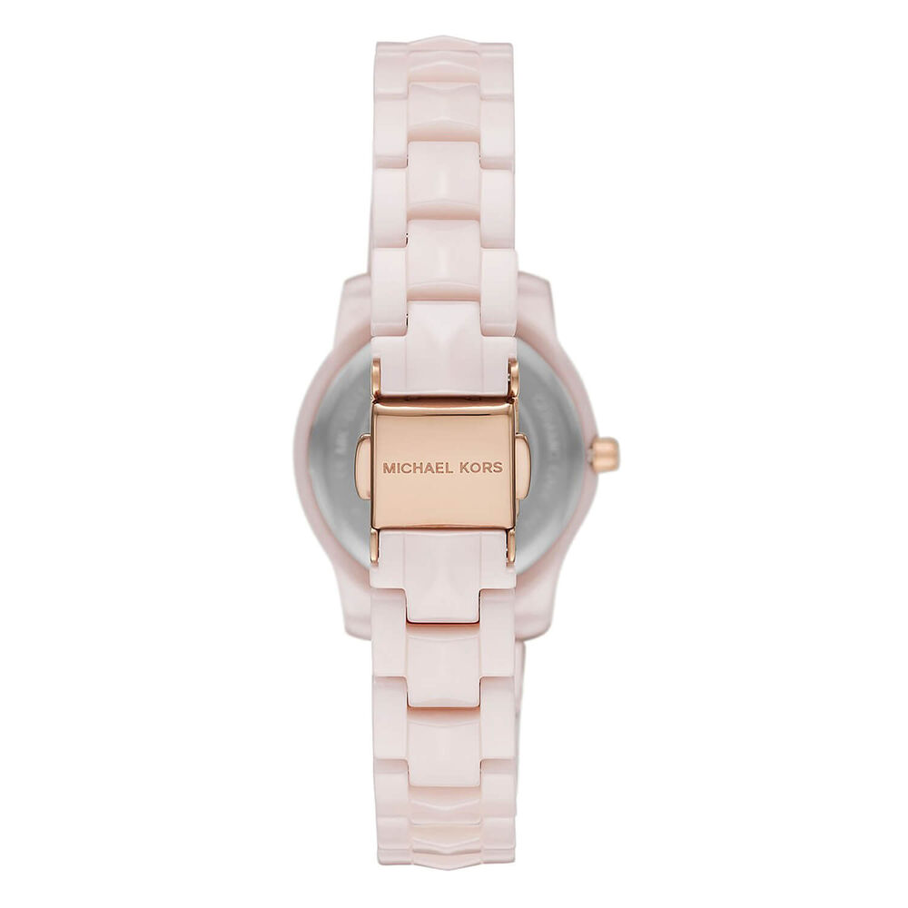 Michael Kors Runway Mercer 28mm White Dial Pink Ceramic Bracelet Watch