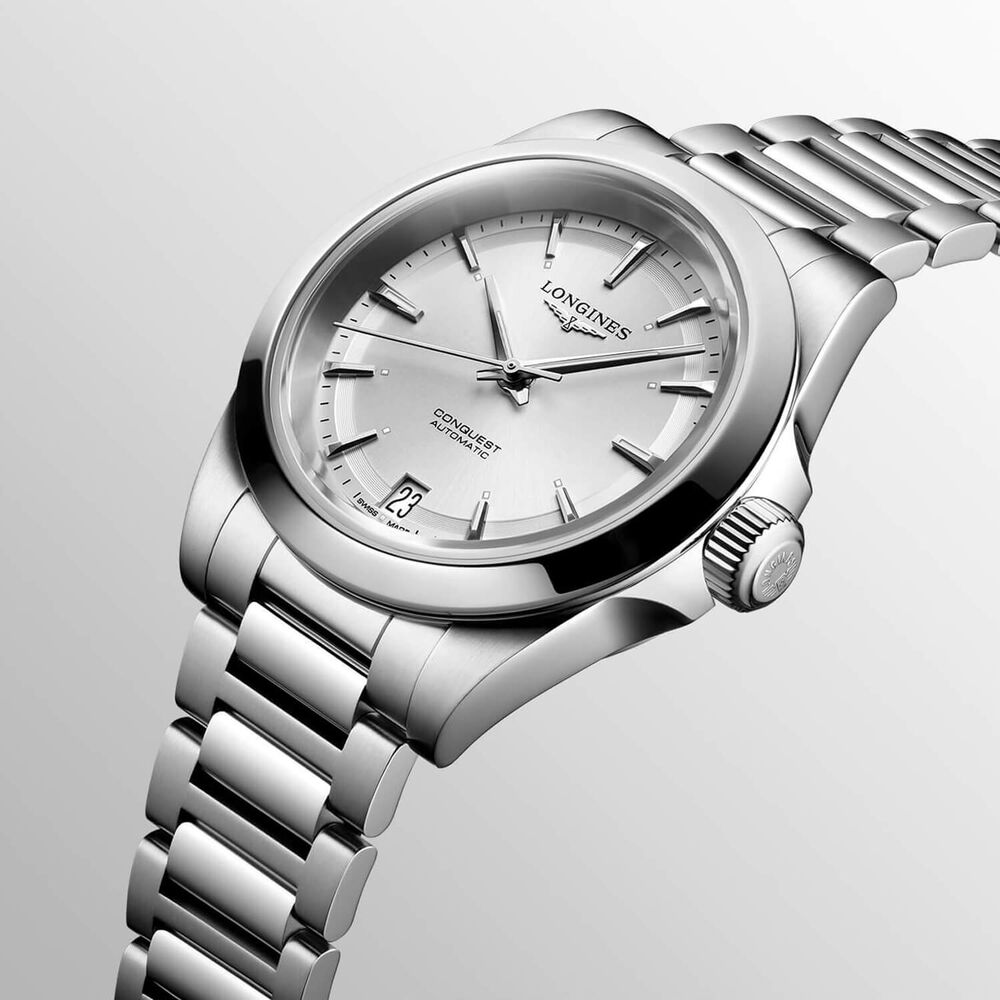 Longines Conquest 34mm Silver Sunray Dial Steel Bracelet Watch image number 2
