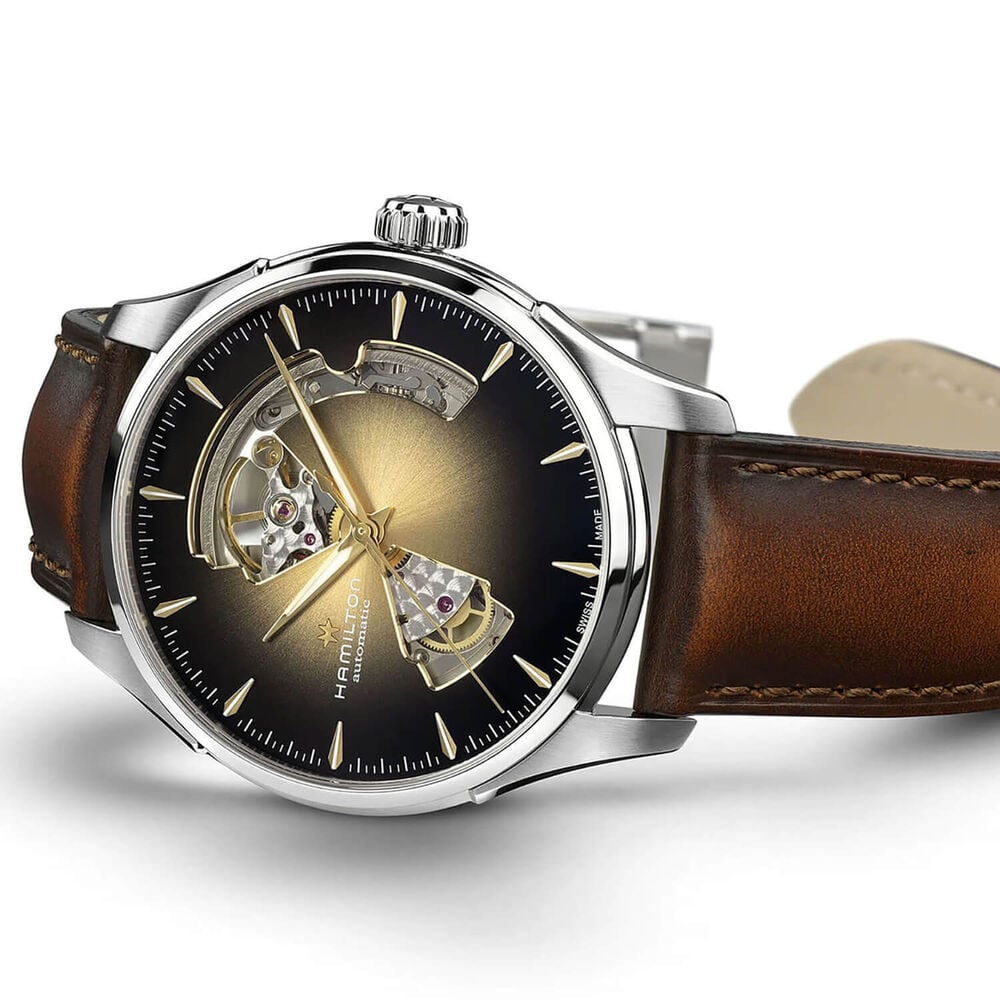 Hamilton Jazzmaster Open Heart 40mm Sunray Gold Dial Brown Leather Strap Watch