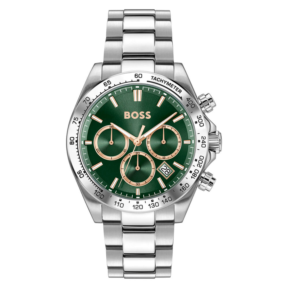BOSS Hero 2.0 Chronograph 43mm Green Dial Stainless Steel Bracelet Watch image number 0