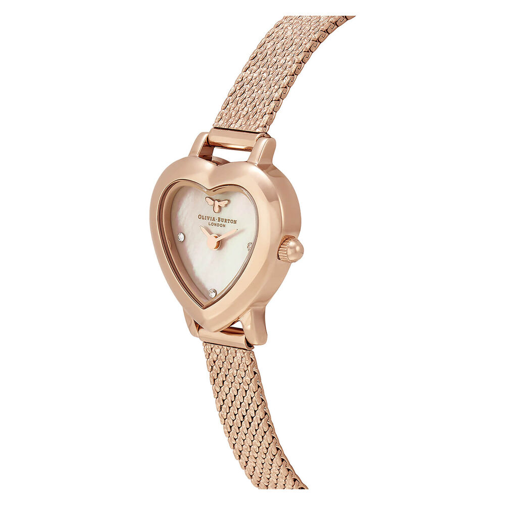 Olivia Burton Meant To Bee 22mm Mini Heart Pink Dial Rose Gold Bracelet Watch