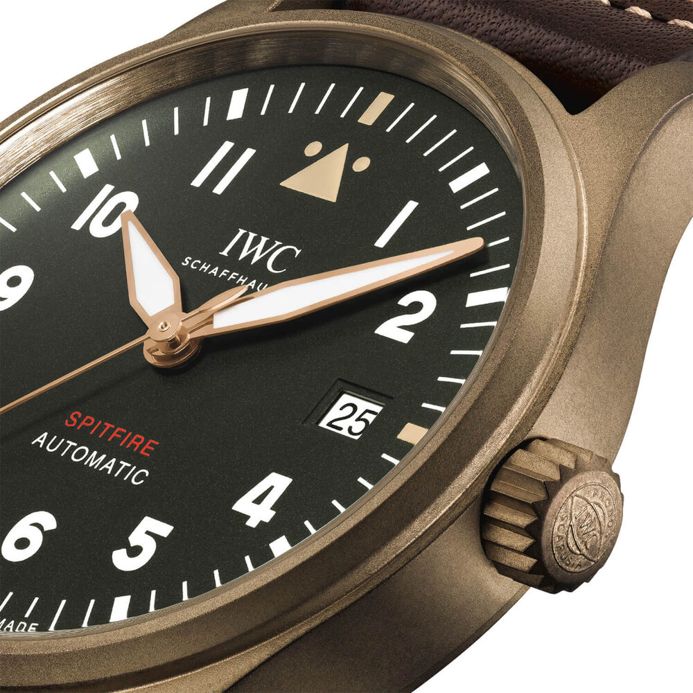 IWC Schaffhausen Pilot's Automatic Spitfire 39mm Green Dial Brown Leather Strap Watch image number 2