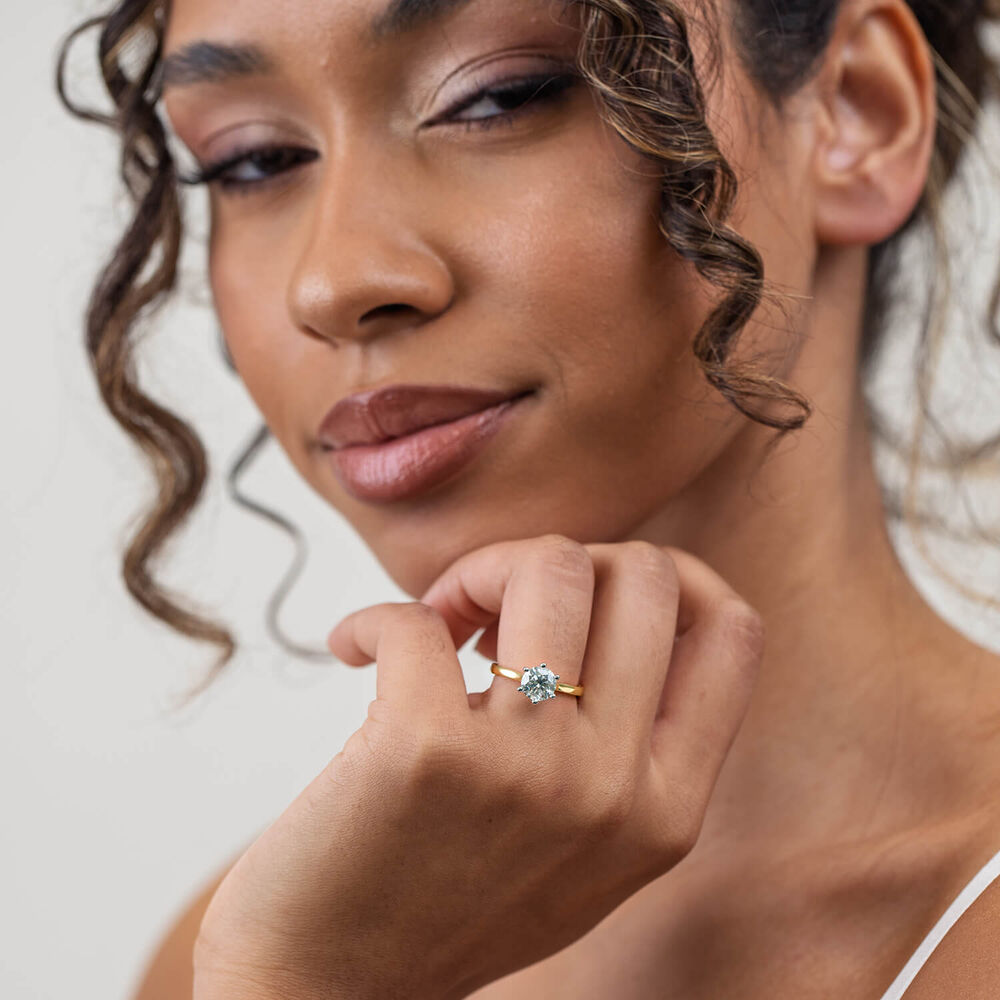 Born 18ct Yellow Gold 1.50ct Round Lab Grown Diamond 6 Claw Set Solitaire Ring