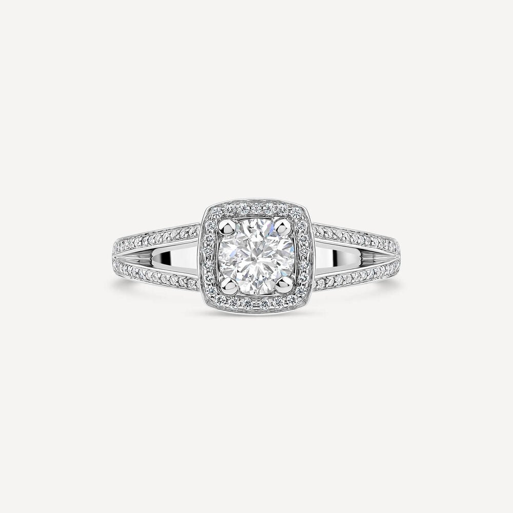 Platinum 0.70ct Round Diamond Halo & Split Sides Ring