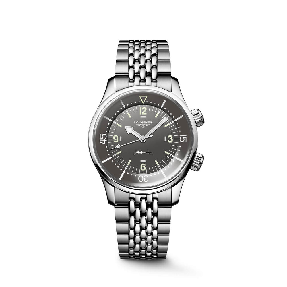 Longines Legend Diver 39mm Grey Dial Stainless Steel Case Bracelet Watch image number 0