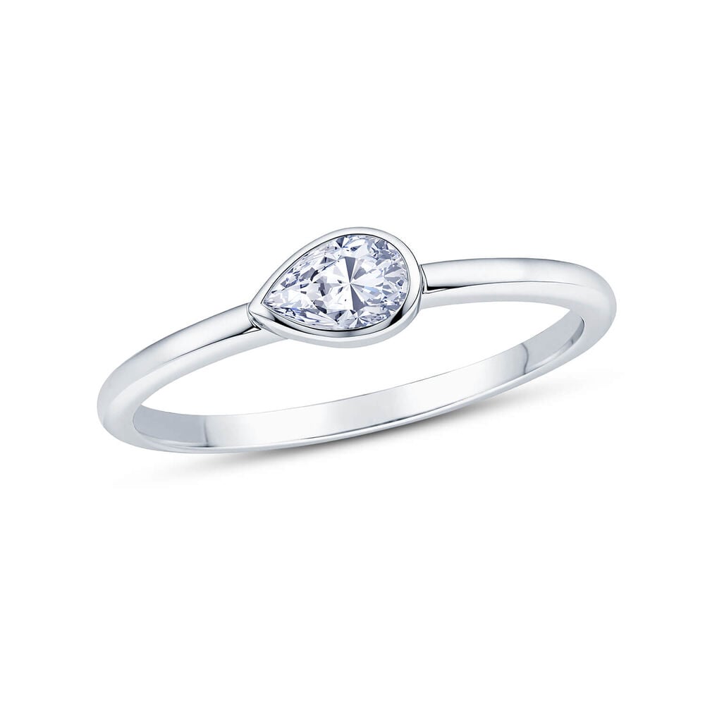 Born Contour 9ct White Gold 0.25ct Pear Lab Grown Diamond Bezel Set Ring