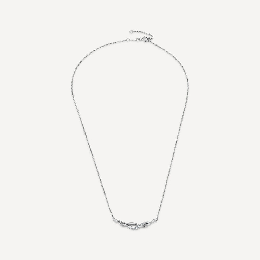 9ct White Gold 0.10ct Diamond Set Twist Hammock Necklet image number 2