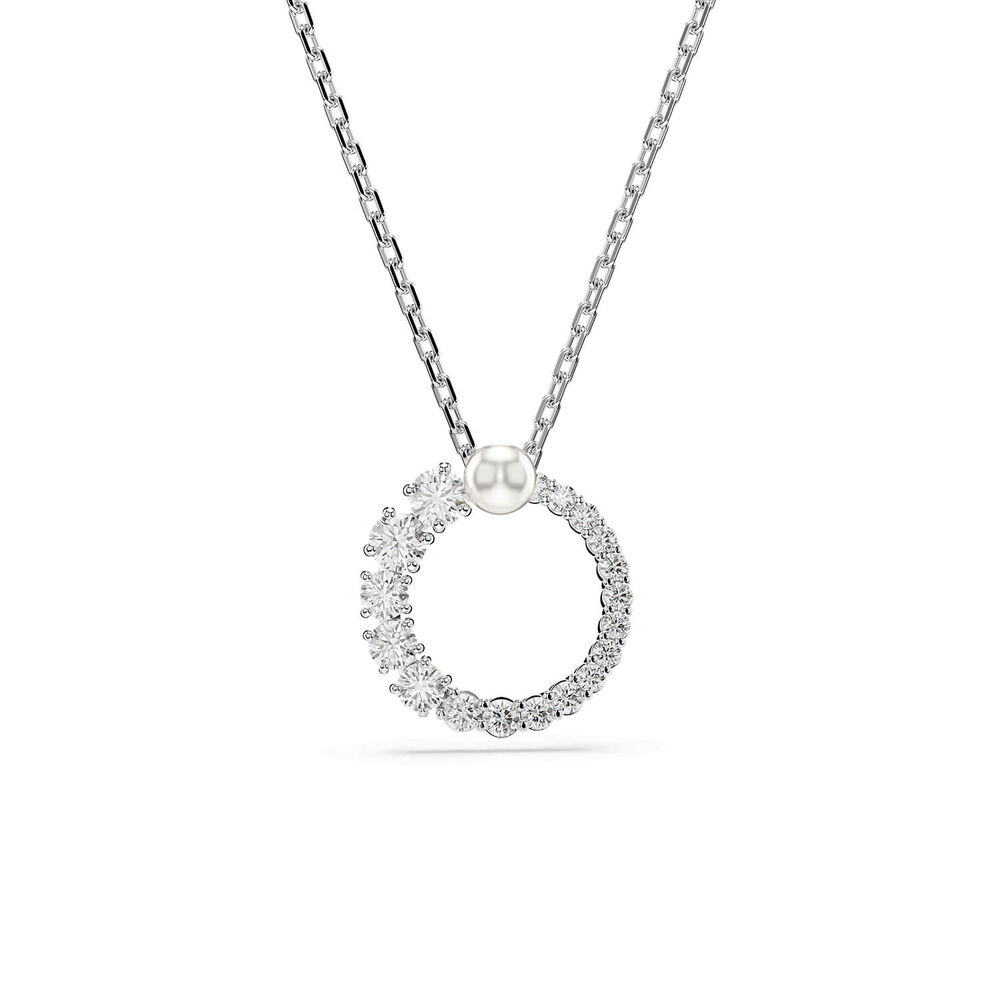 Swarovski Matrix Crystals & Cubic Zirconia & Crystal Pearl Rhodium Plated Circle Pendant