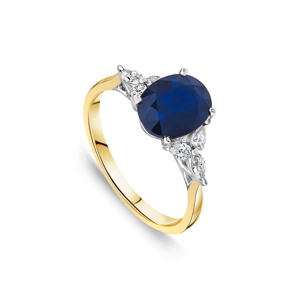 9ct Yellow Gold Sapphire Centre 0.30ct Pear & Marquise Diamond Sides Ring image number 0