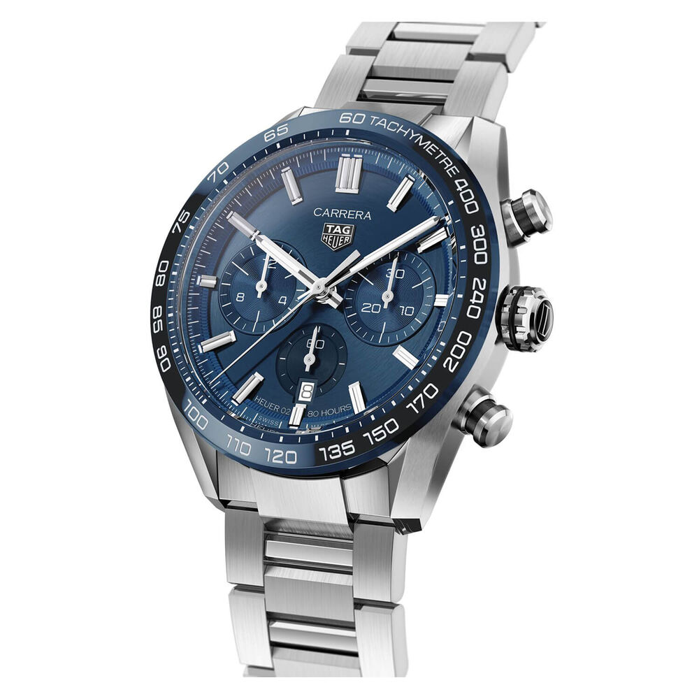 TAG Heuer Carrera 44mm Blue Dial Chrono Blue Bezel Steel Case Watch image number 2