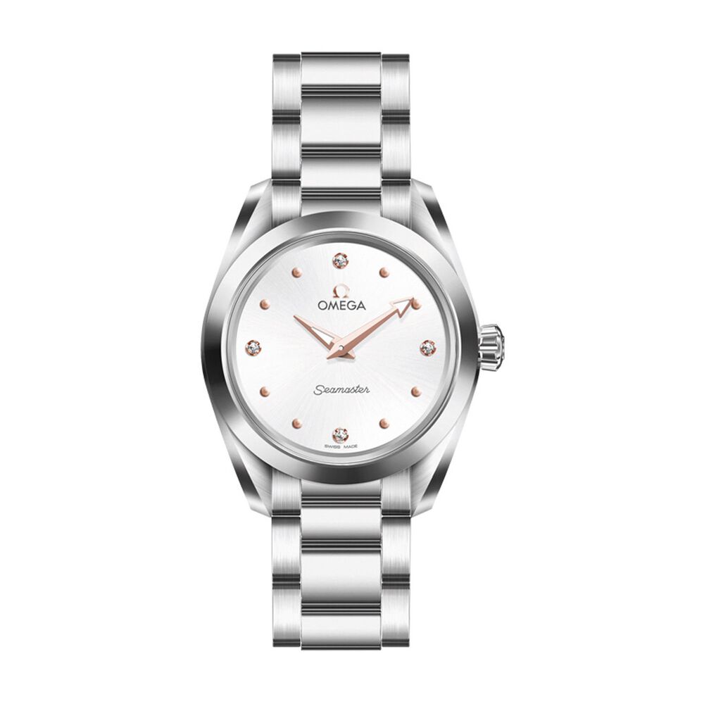 Pre-Owned Omega Seamaster Aqua Terra 150M 28mm White Dial Diamond Dots Bracelet Watch