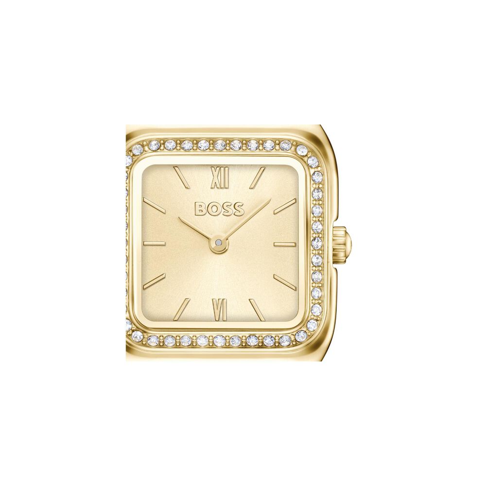 BOSS Mae Petite 22mm Gold Dial Crystal Set Bezel Steel Bracelet Watch