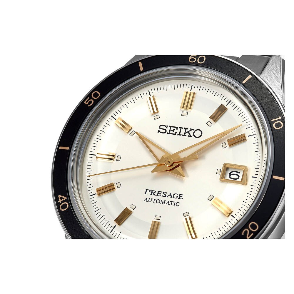 Seiko Presage Style 60s 40.8mm White Dial Yellow Gold Indexes Steel Case Bracelet Watch image number 2