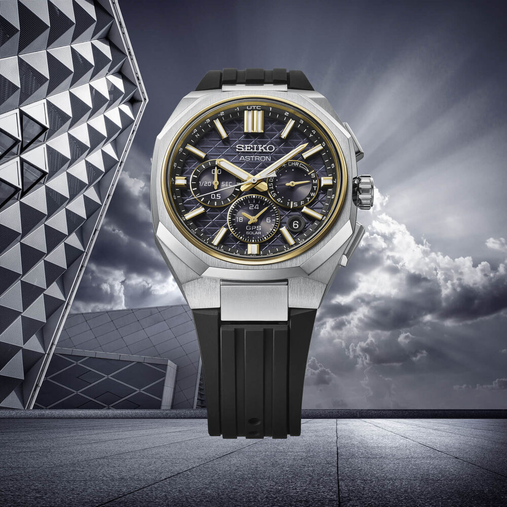 Seiko Astron 'Tesselate' 5X63 Celestial Gold Dial Silicone Strap Watch
