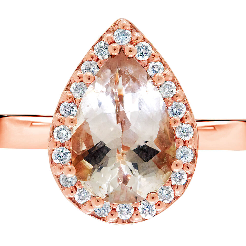 9ct Rose Gold 0.10ct Diamond Halo and Morganite Ring image number 4