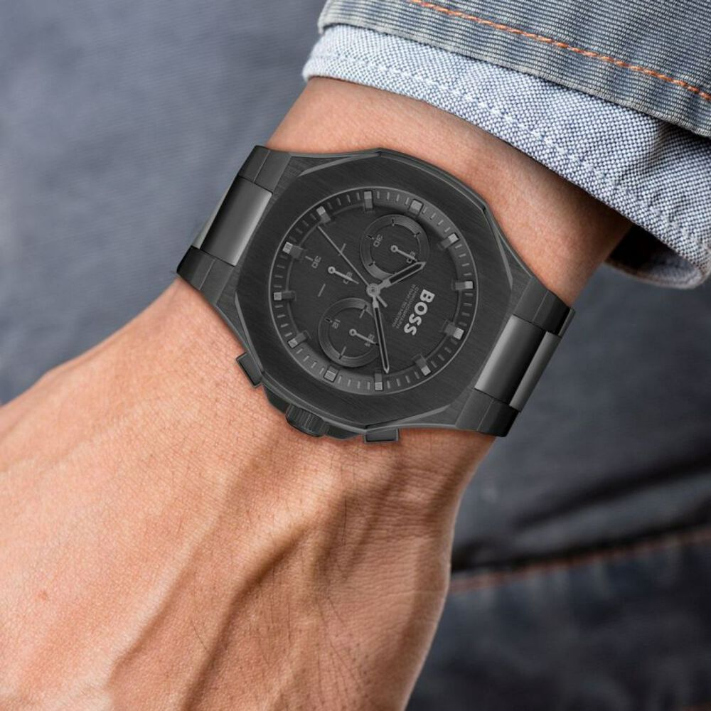 BOSS Taper 45mm Black Chrono Dial Black IP Case Watch image number 3
