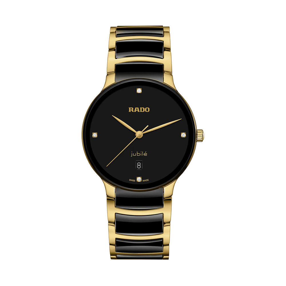 Rado Centrix Diamonds 39.5mm Black Dial Ceramic & Gold PVD Steel Bracelet Watch image number 0