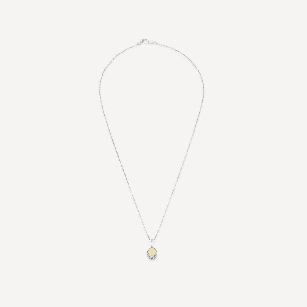9ct White Gold Oval Opal & 0.06ct Diamond Halo Pendant image number 2