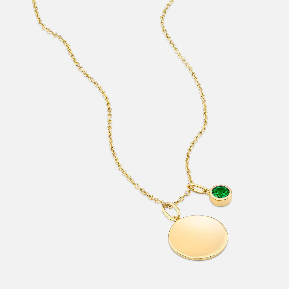 Yellow Gold Plated Vermeil Sterling Silver May Birthstone Emerald Disc Pendant