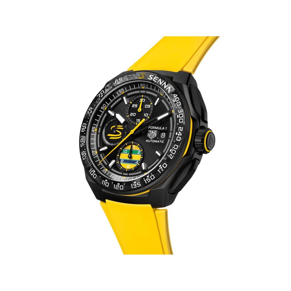 TAG Heuer Formula 1 Chronograph x Senna 43mm Black Dial Yellow Rubber Strap Watch