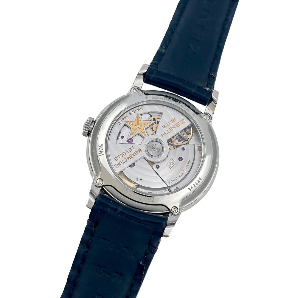 Pre-Owned Zenith Elite Lady Moonphase 33mm Silver Dial Diamond Bezel Leather Strap Watch image number 3