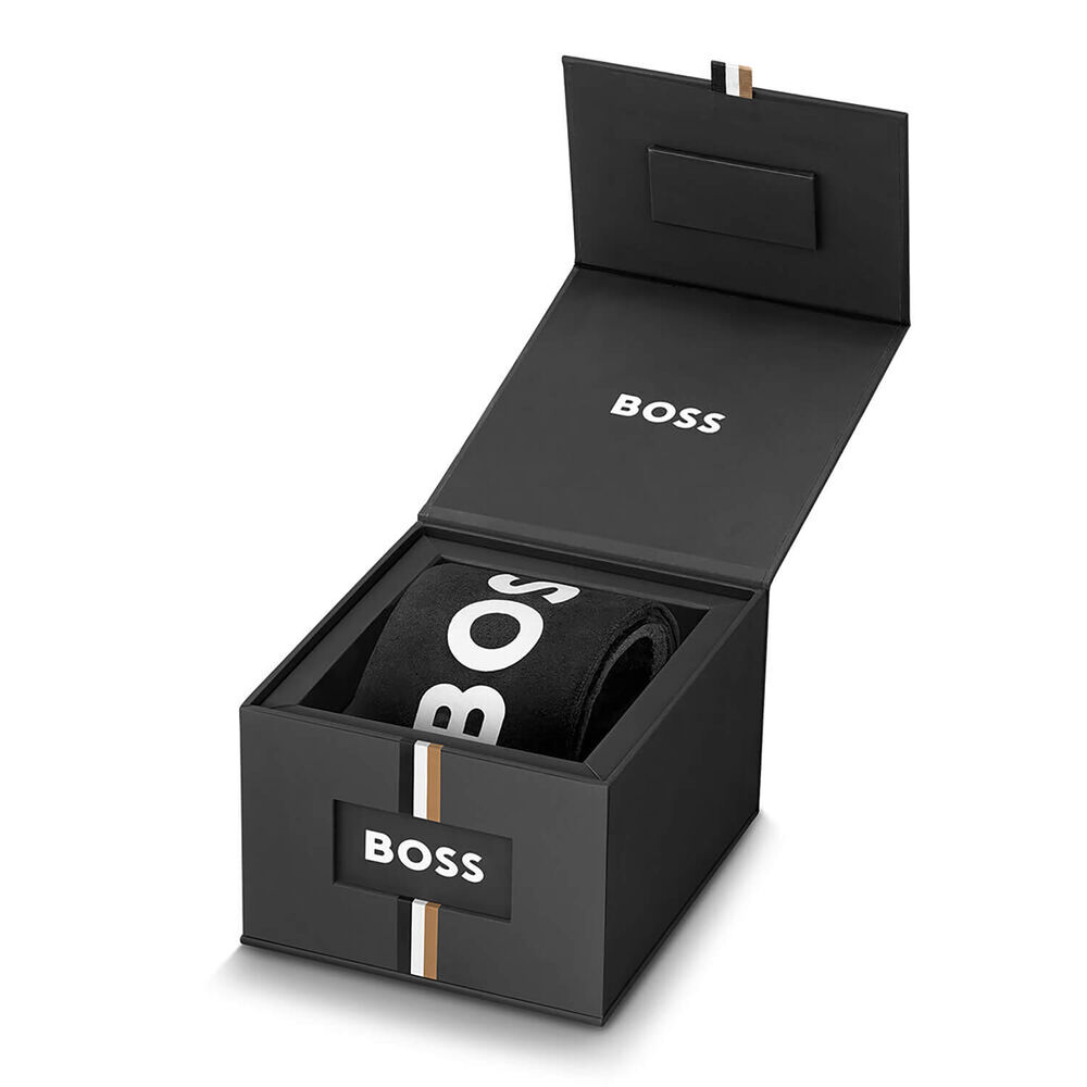 BOSS Strike 41mm Green Textured Dial Gold Tone Bezel Steel Bracelet Watch