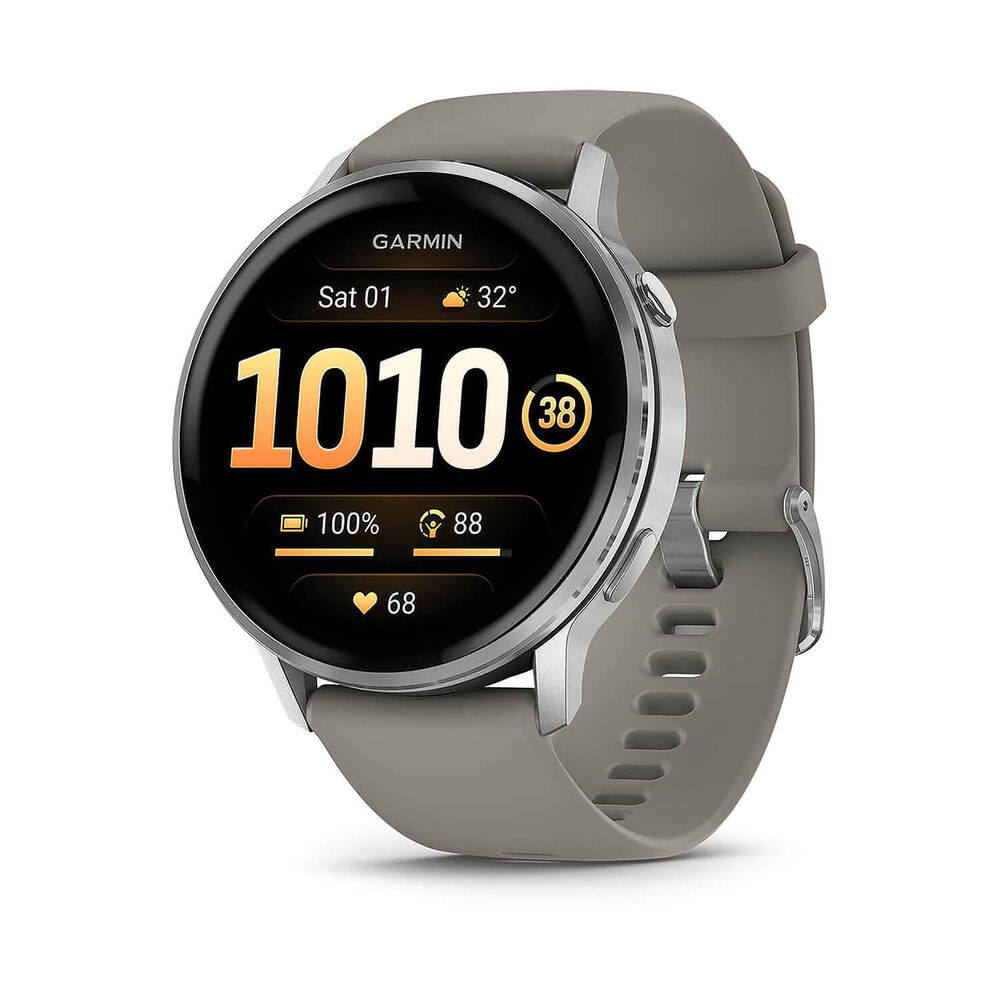 Garmin Venu 4 45mm Silver Bezel Silver Grey Silicone Strap Watch image number 0
