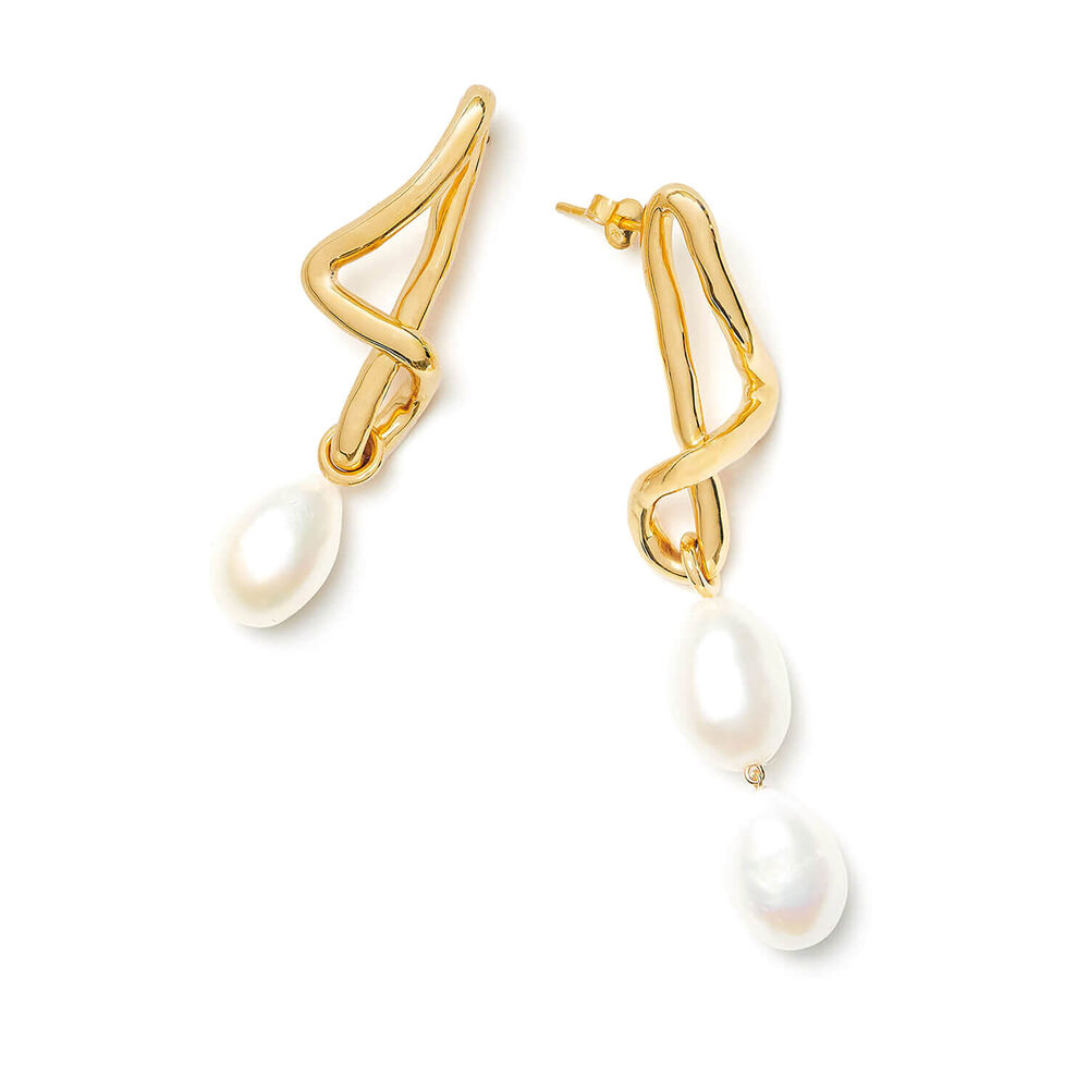 Missoma 18ct Gold Plated Brass Molten Baroque-Pearl Drop Earrings