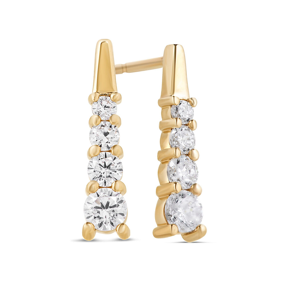 9ct Yellow Gold Four Stone Gradient Cubic Zirconia Triangle Drop Earrings image number 2