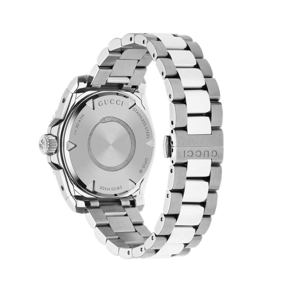 Gucci Dive 40mm Silver Dial Yellow Gold Bezel Stainless Steel Bracelet Watch image number 1
