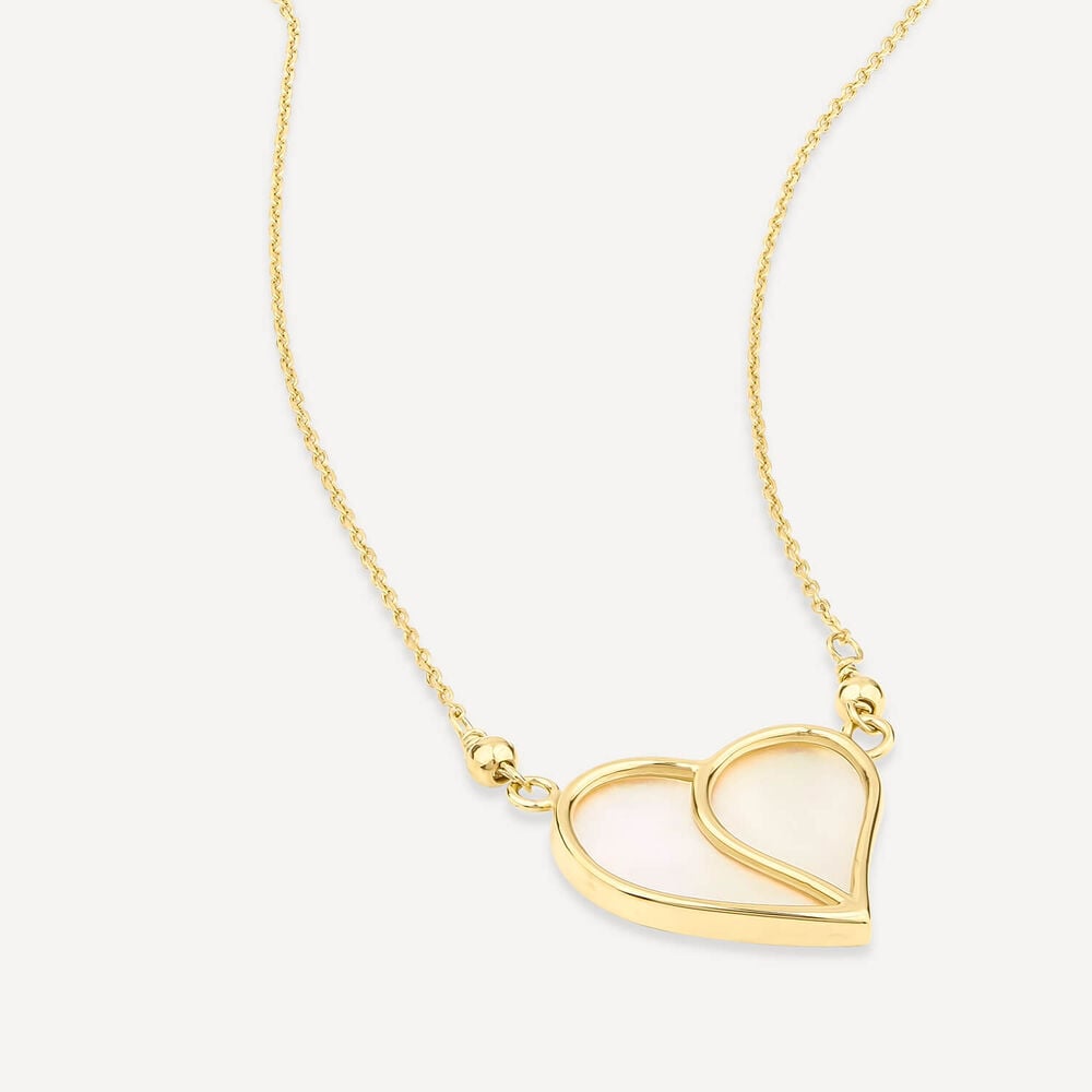 9ct Yellow Gold Mother of Pearl Heart Necklet image number 2