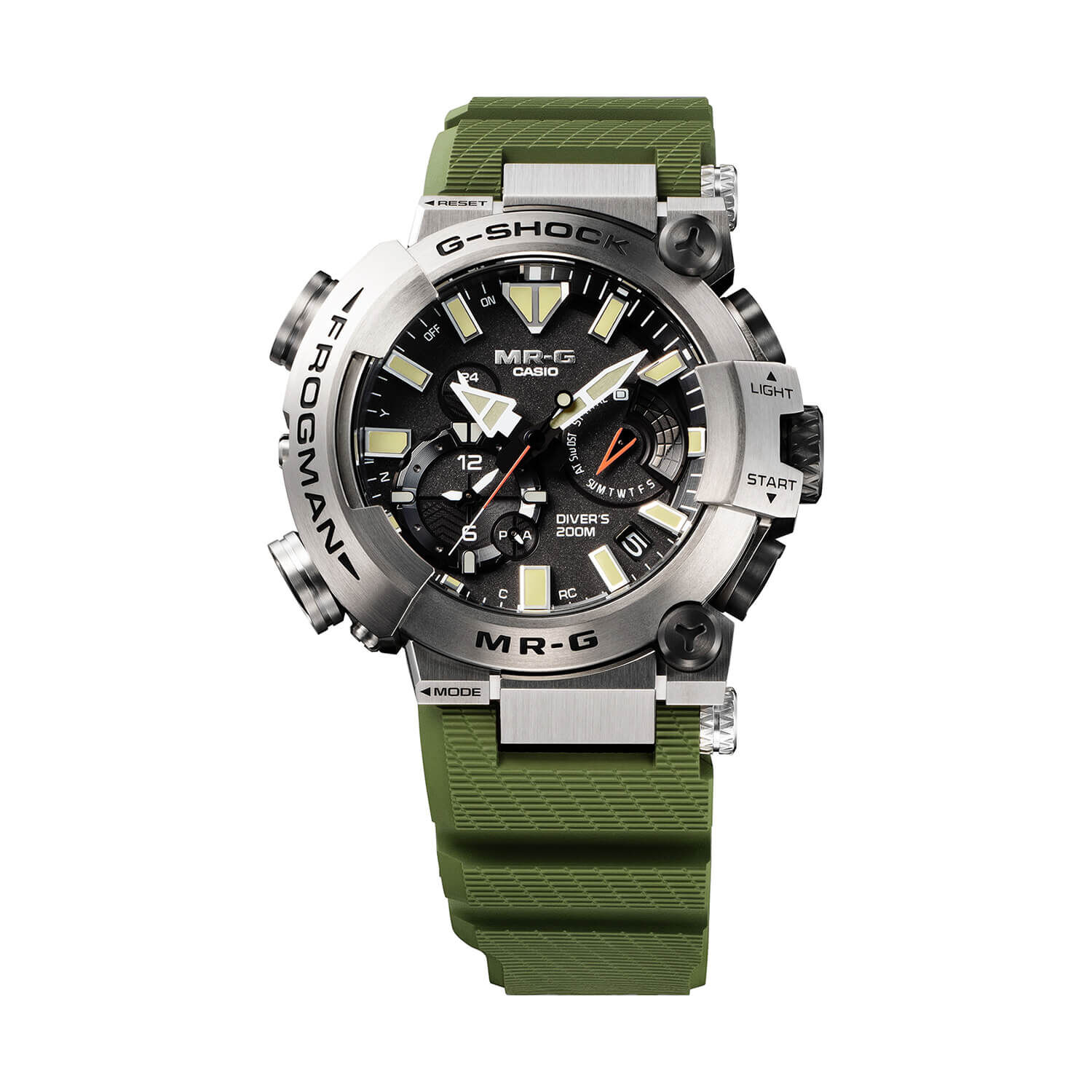 G-SHOCK MR-G 56mm Black Dial Green Resin Strap Watch