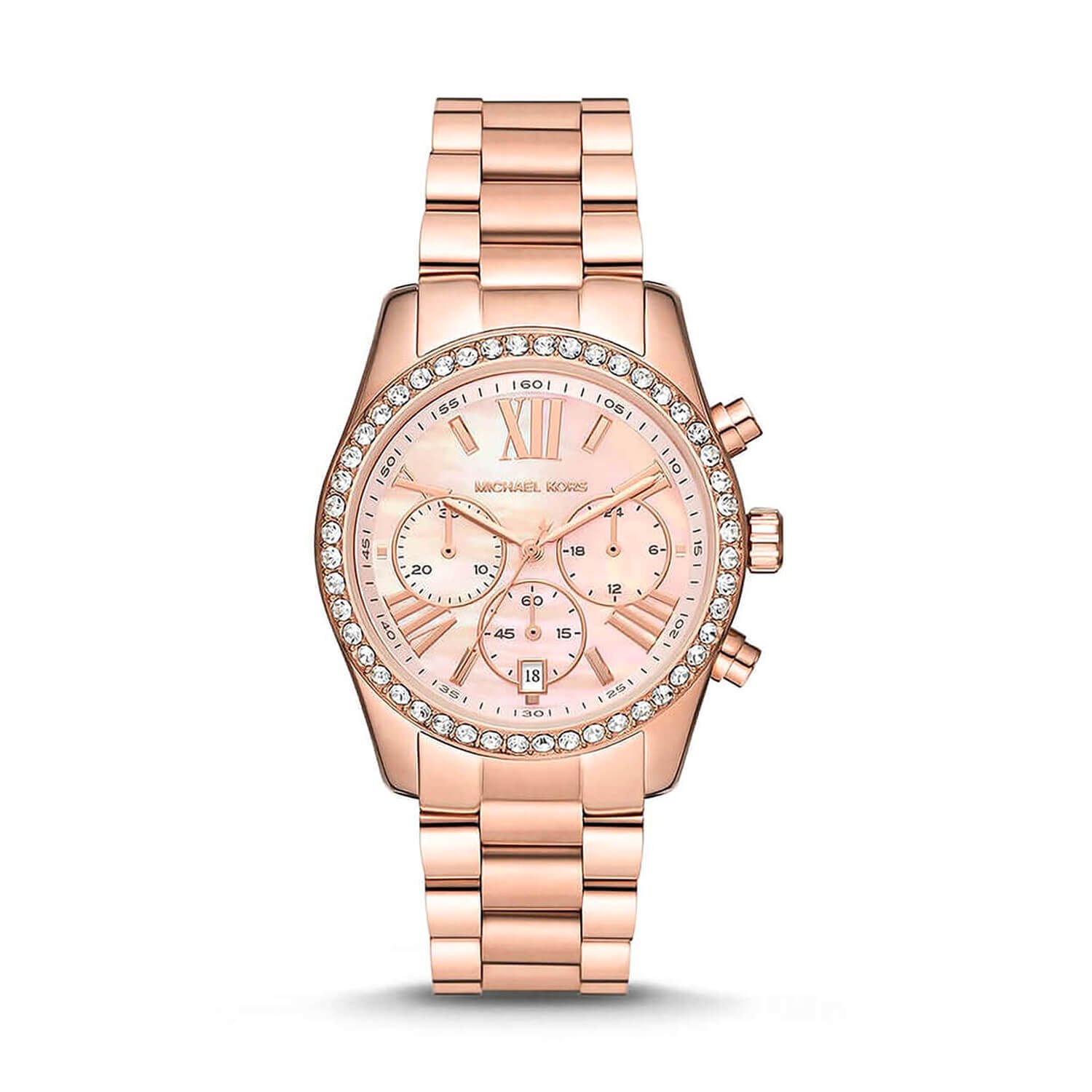 Michael Kors Lexington Lux 39mm Rose Dial Bracelet Watch at Fraser Hart