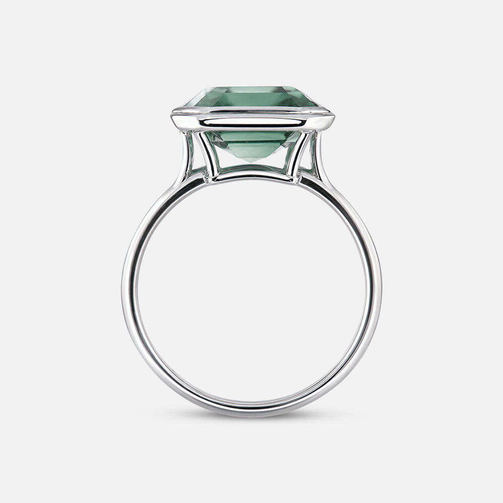 Sterling Silver Rectangular Green Quartz Bezel Set Ring