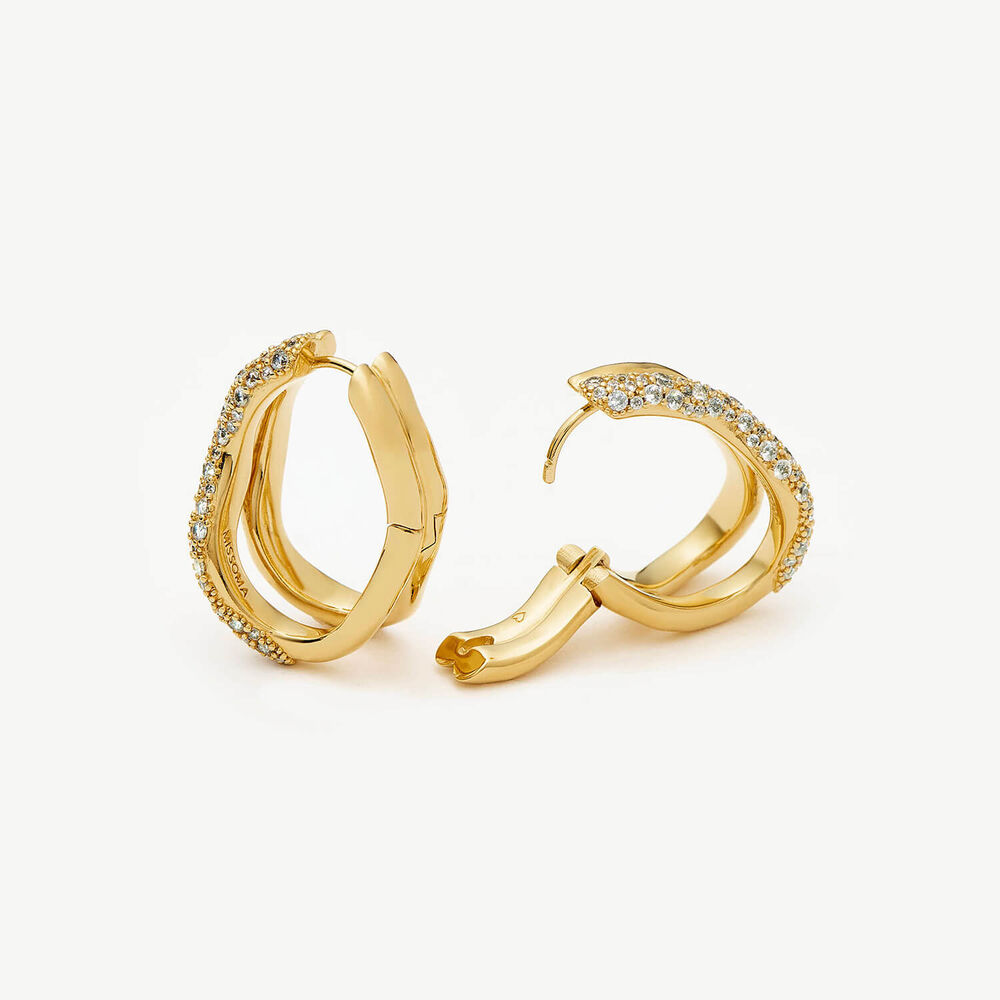 Missoma 18ct Gold Plated Brass Cubic Zirconia Molten Snow Double Medium Hoop Earrings
