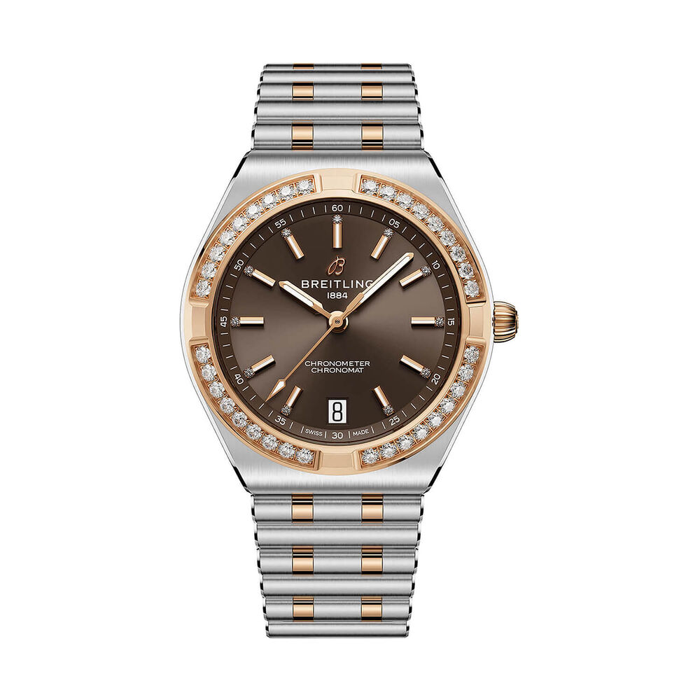 Breitling Chronomat Automatic 36mm Chocolat Dial Diamond Bezel Steel & Gold Bracelet Watch