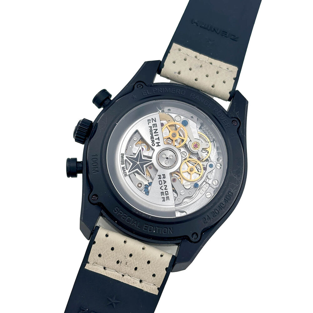 Pre-Owned Zenith El Primero Chronomaster Range Rover 42mm Black Dial Leather Strap Watch image number 3