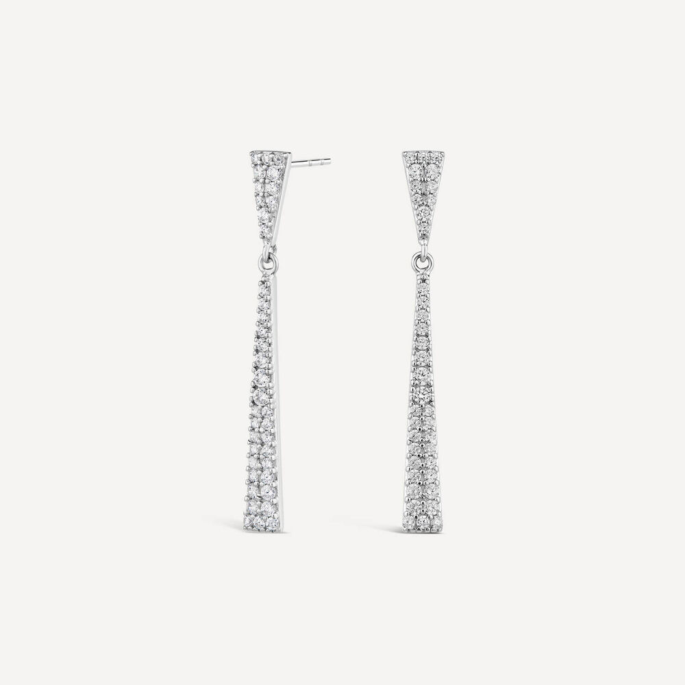 9ct White Gold Cubic Zirconia Long Triangle Drop Earrings image number 1