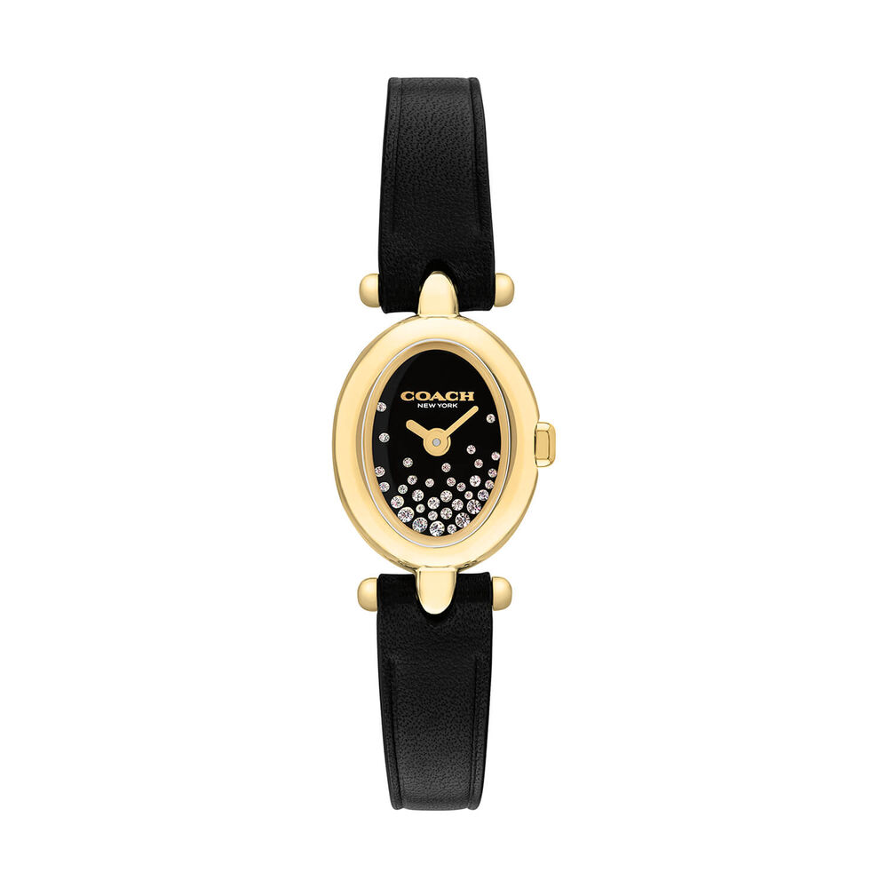 Coach Sammy 18x22.5mm Black Dial Gold Tone Case Leather Strap Watch