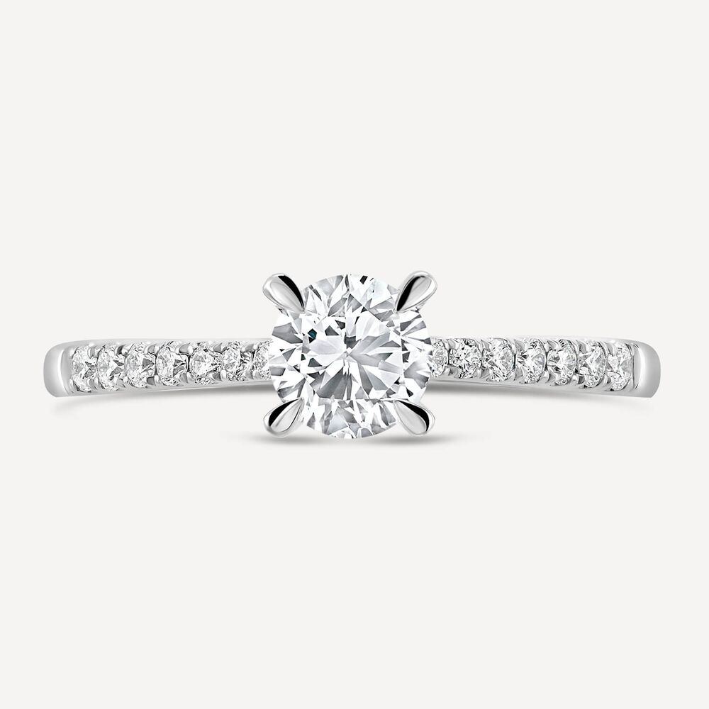 Platinum 0.55ct Round Diamond Four Claw Solitaire & Shoulders Ring image number 1