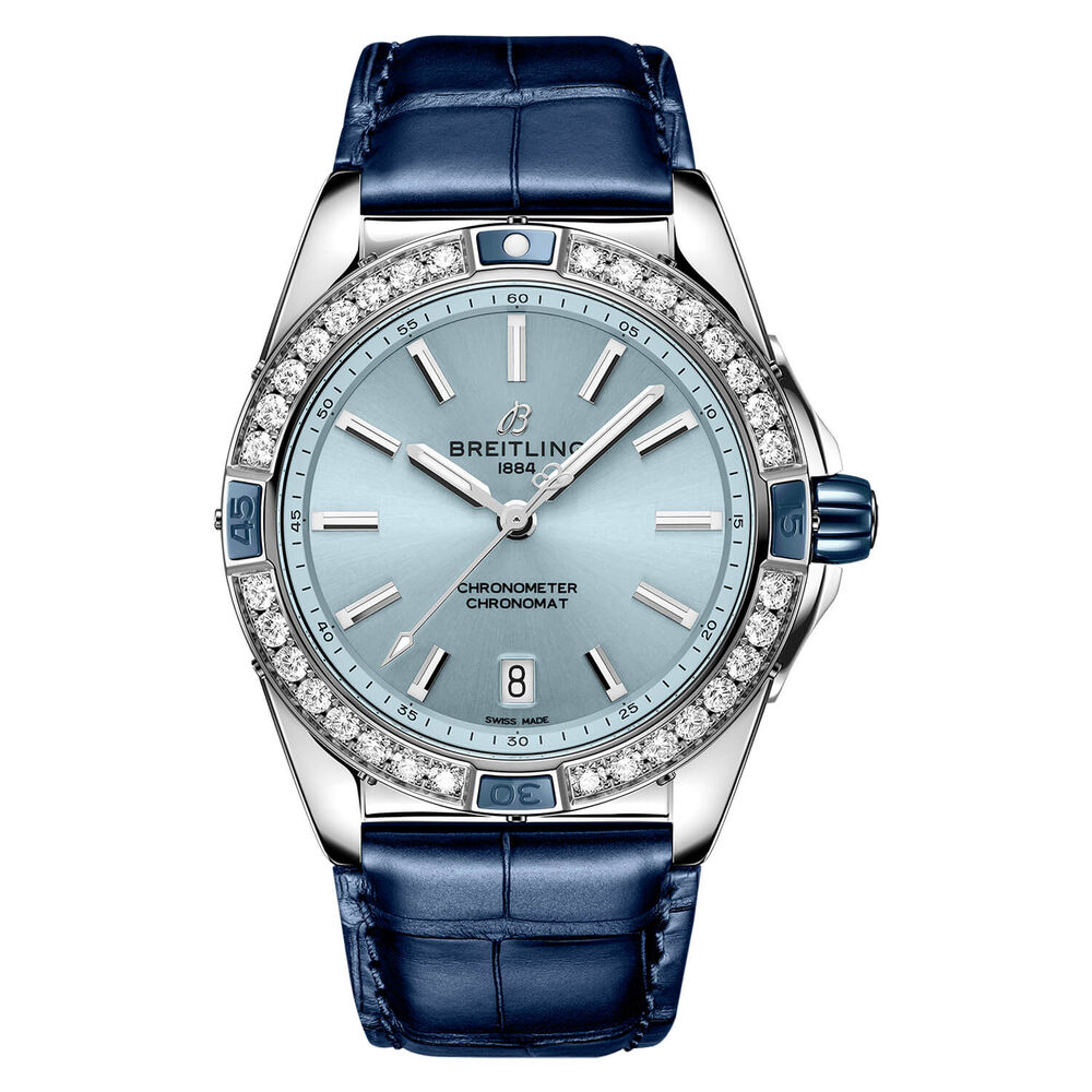Breitling Super Chronomat Automatic 38 Blue Dial Leather Strap Watch image number 0