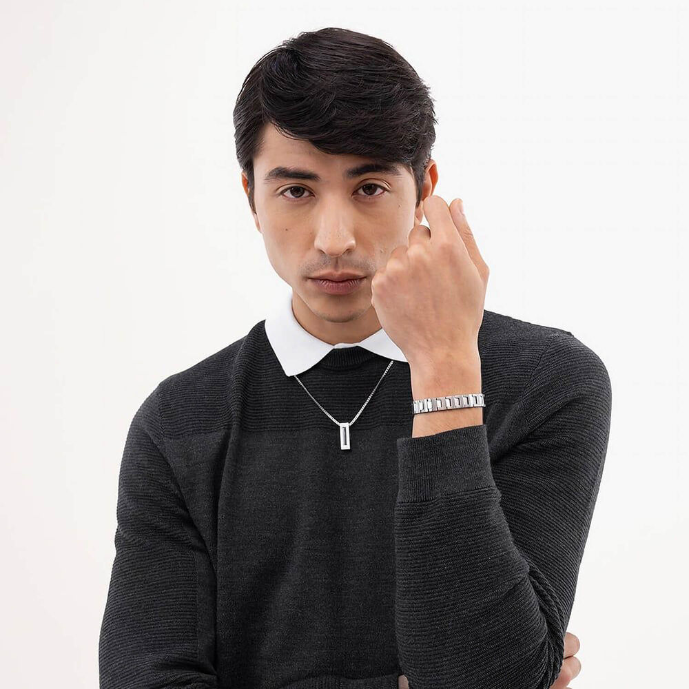 BOSS Candor Silver Tone Link Logo Closure Steel Bracelet image number 4