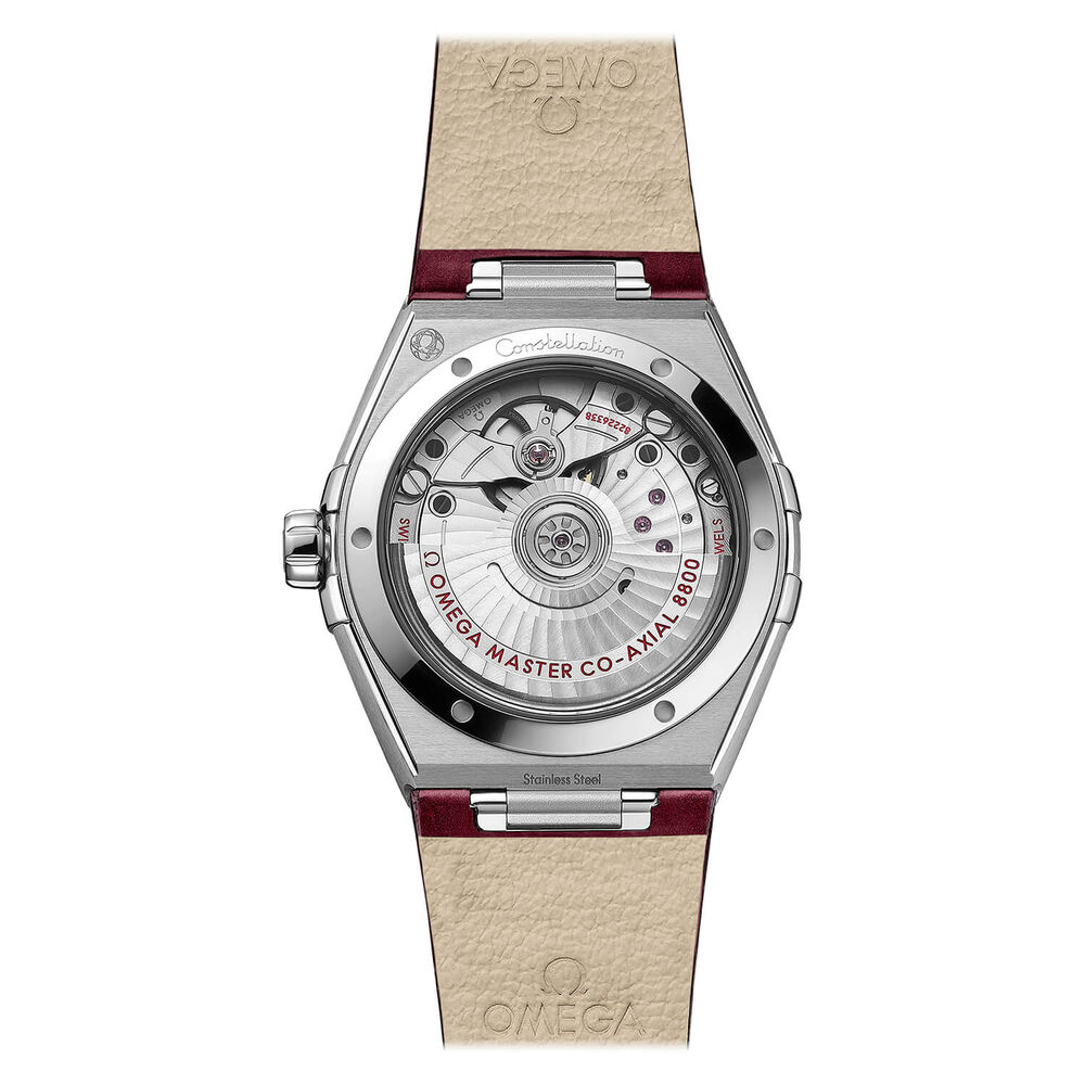 OMEGA Constellation 36mm Burgundy Dial Diamond Set Bezel Red Strap Watch image number 1