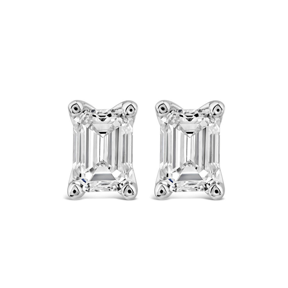 Born 18ct White Gold 1ct Lab Grown Emerald Cut Diamond Stud Earrings image number 0