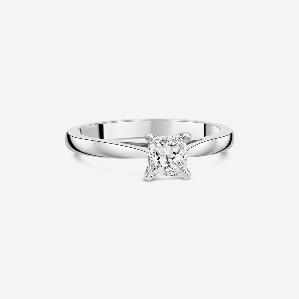 Platinum 0.61ct Princess Diamond Four Claw Solitaire Ring image number 2