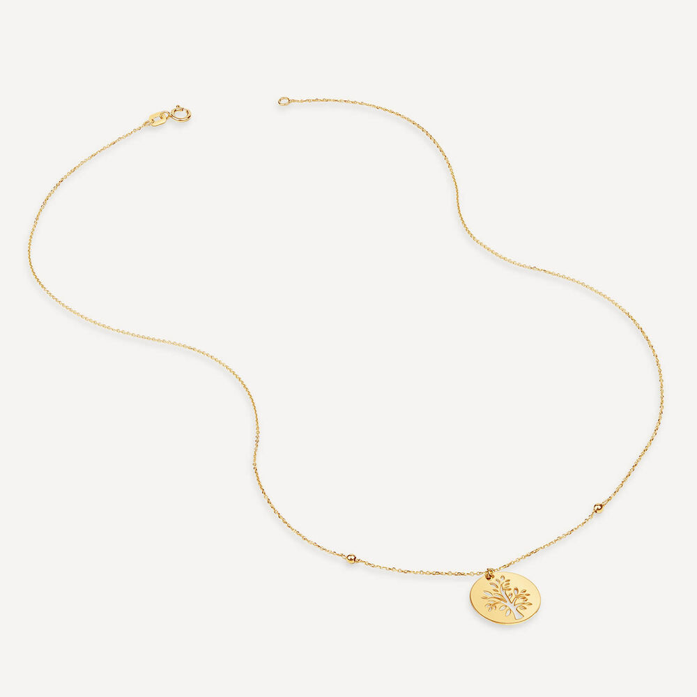 9ct Yellow Gold Tree of Life Disc Bead Chain Necklet image number 2