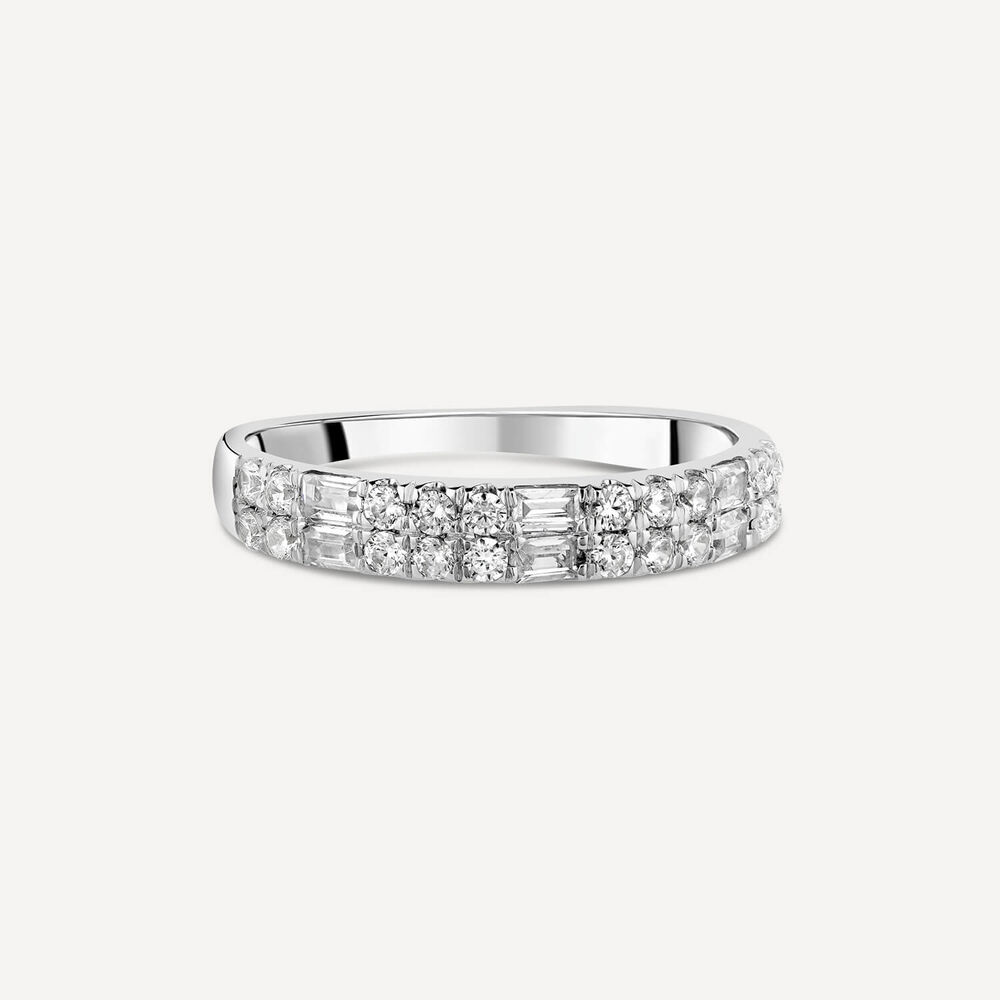 18ct White Gold Orchid Setting Double Row 0.50ct Bag Brill Diamond Wedding Ring image number 2